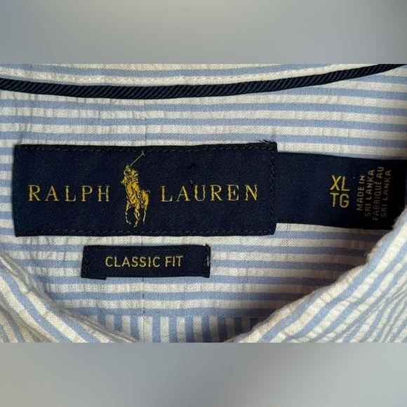 Ralph Lauren Seersucker Shirt Mens XL Blue White Striped Short Sleeve Pony $125 - Picture 3 of 8